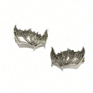 Vintage inspired Gothic pair Batwing Hair Clips, Antique Silver Tone, engraved